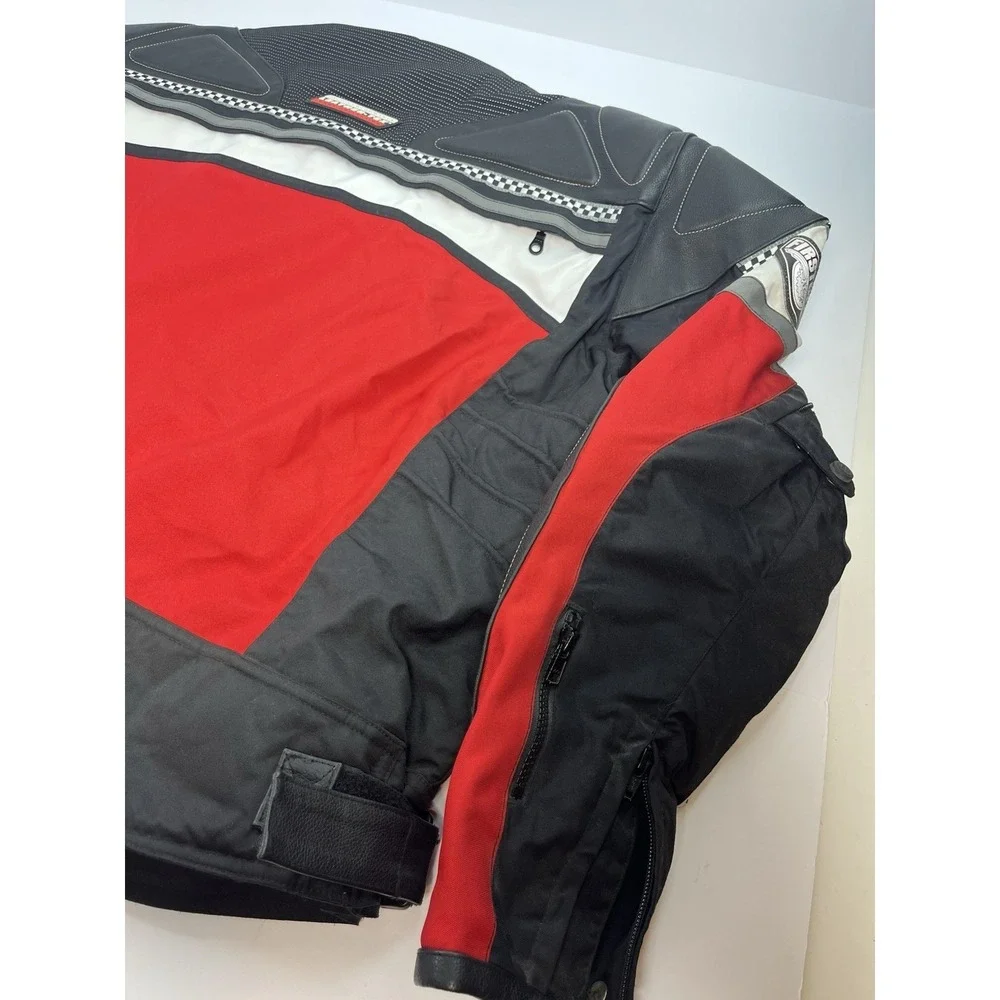 First Gear Men's Leather Tex Motorcycle Jacket Armored Padded Vented XL